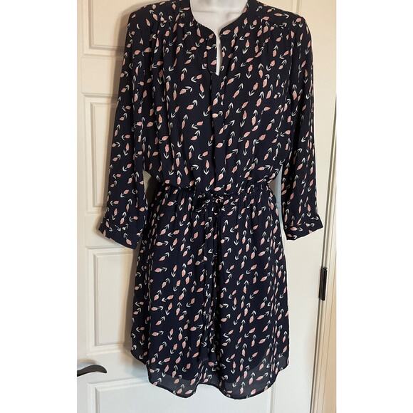 Dr2 Dresses & Skirts - Dr2 Navy Floral Elastic/Draw String Waist 3/4 Sleeve Dress W/Pockets M